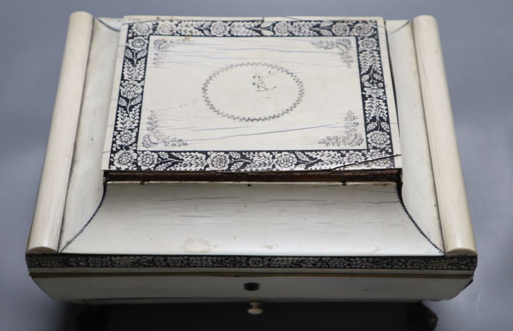 An early 19th century Anglo-Indian Vizagapatam dressing table box, of sarcophagus form, with lion paw feet, width 27cm